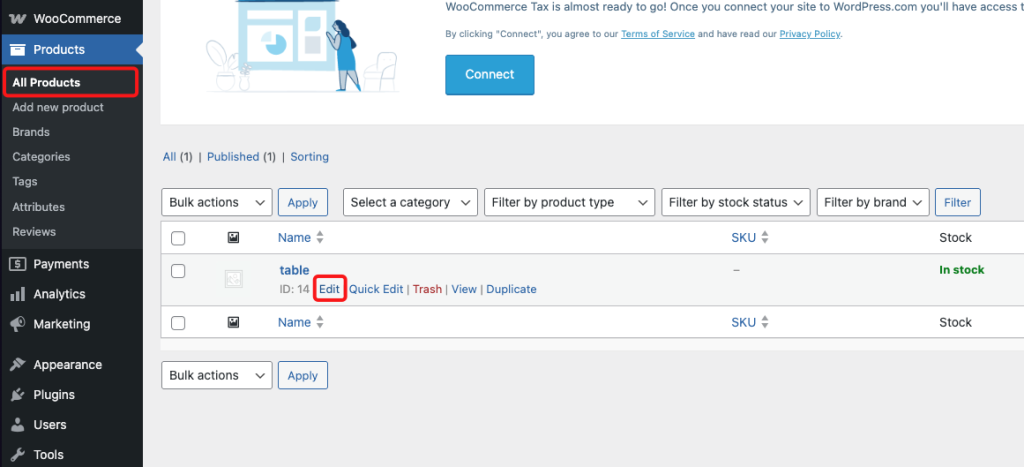 edit woocommerce product