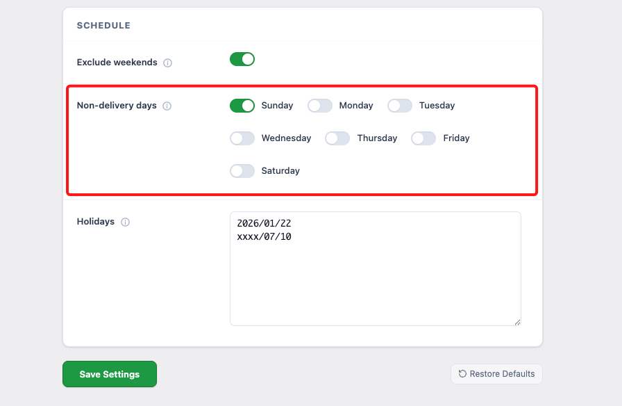 non delivery dates
