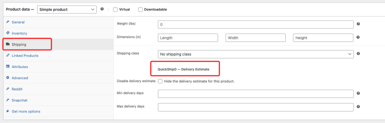 WooCommerce shipping settings used to configure delivery estimates