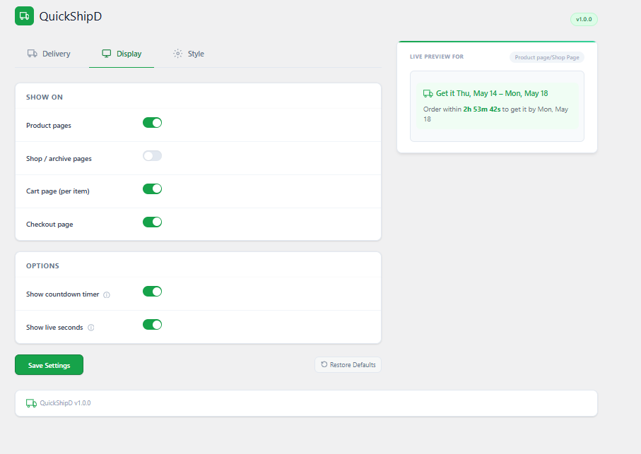 show delivery dates in pages