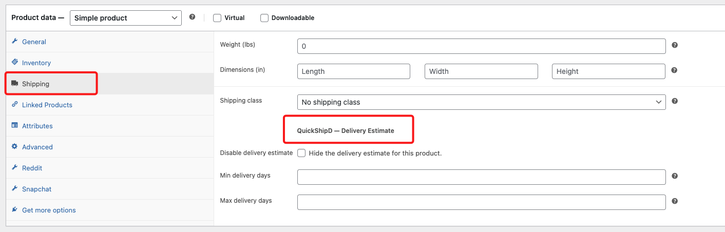 WooCommerce shipping settings used to configure delivery estimates
